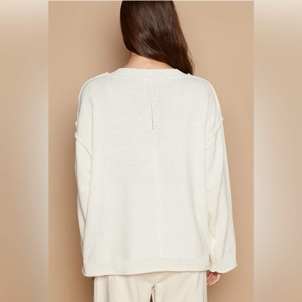 POL Cream Oversized Chenille Floral Patch Sweater Size Small - Picture 6 of 6